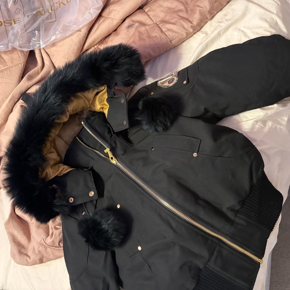 Moose Knuckles Black puffer with Gold Accents, women’s small